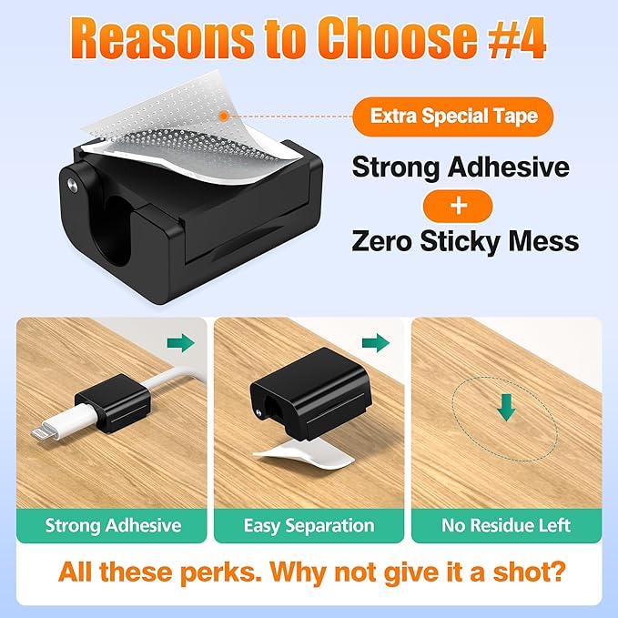 AGVEE 4 Pack Magnetic Cord Organizer Clips, 10mm Ultra-Thin Aluminum Cable Management Holder, 2 Pairs of Strong Magnets Keeper for Home Desk Office Gadgets Accessories, Residue-Free Tape, Black