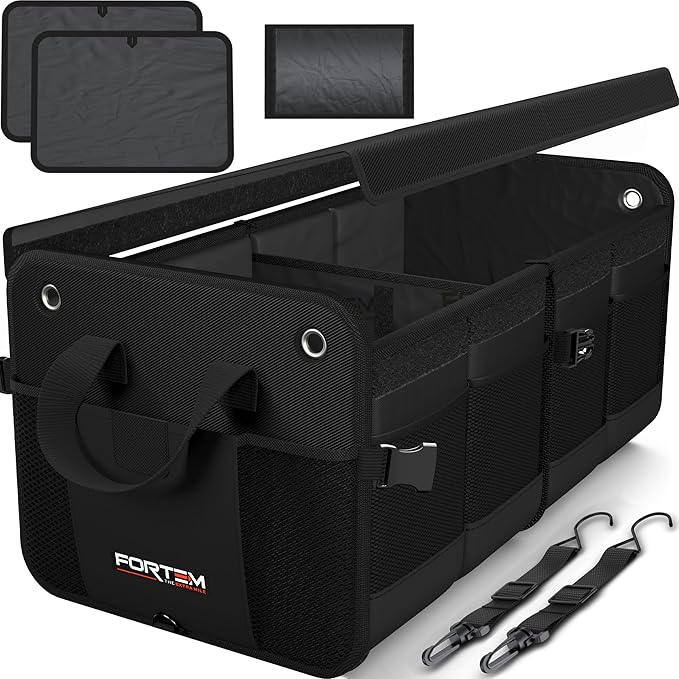 FORTEM Trunk Organizer For SUV Car Organizer and Storage, Collapsible Multi-Compartment Storage Bag Car Accessories for Women Men, 1680D Oxford, Non Slip Bottom, Adjustable Straps, Soft Cover (65L)