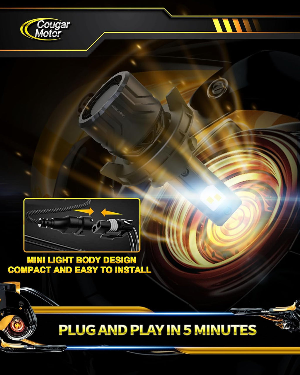 Cougar Motor H13 Bulbs, 9008 Fog Lights 6500K White Non-Polarity H13 Fog Bulb or Off-Road Use Plug and Play - Pack of 2