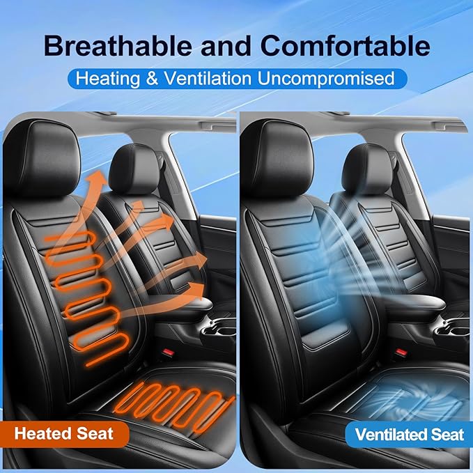 Fit Sonic Car Seat Covers for Select Chevrolet/Chevy Sonic 2012-2020 - Premium Full Coverage Leather, Airbag Compatible, Waterproof & All Weather Seat Cushion Protector, Full Set, Black