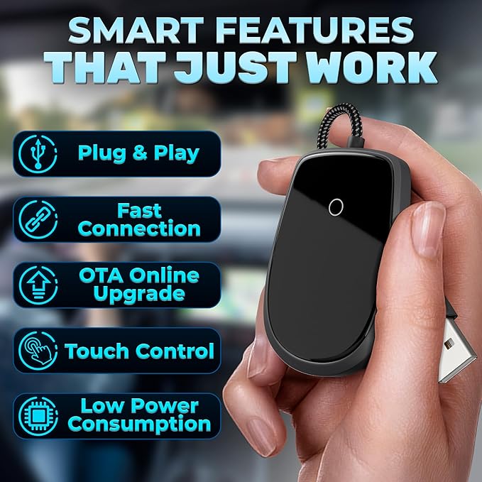 Wired to Wireless CarPlay Adapter for Android & iOS - Updated 2026, Easy Plug & Play Setup | Stable Connection for Seamless Drive | Bluetooth CarPlay Adapter for iPhone with WiFi | iOS 10+/Android11+