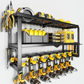 Power Tool Organizer Wall Mount - 300Lbs Load 3 Layers Storage Rack with 7 Drill Holders for Drills Cordless Tools. Heavy Duty Iron Garage Tool Organizer Storage for Workshop Shed Pegboard Basement