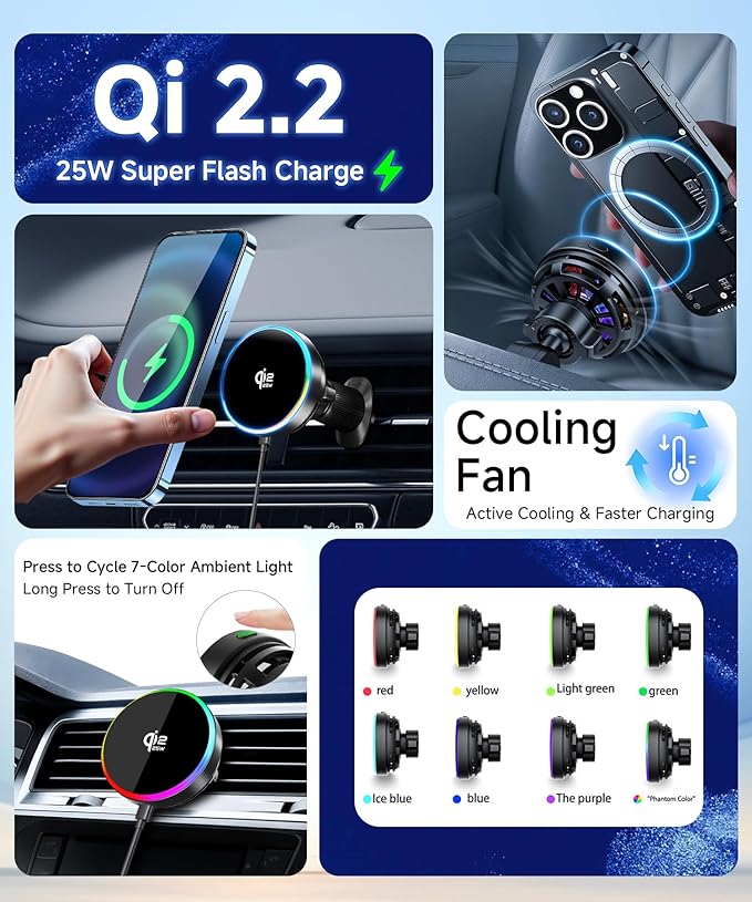 Qi2.2 Max 25W Fast Wireless Car Charger Phone Holder for 2014-2018 BMW The X5 / 2015-2019 BMW X6 10.2-Inch Screen, Magnetic Phone Mount Compatible with MagSafe