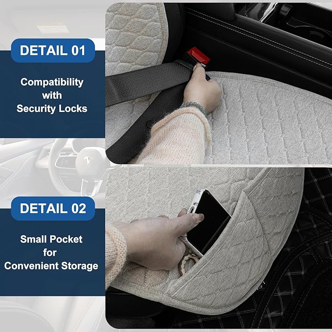 Linen Car Seat Covers for Cars, Front Car Seat Cover Protectors with Storage Bags, Anti-Slip & Soft Automotive Seat Cushion Universal Fit for Most Sedan, SUVs, Vehicles (Beige)