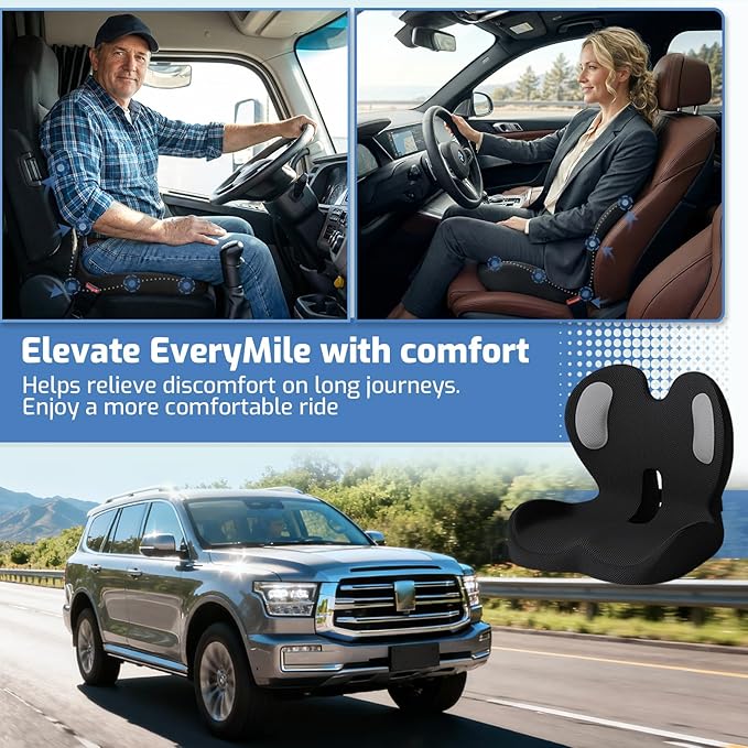 Seat Cushion,Memory Foam Chair Cushion for Office and Car,Ergonomic Coccyx Seat Cushion for Tailbone,Sciatic Nerve,Back Pressure Relief,Lumbar Support Pilow for Office,Car,Truck,Desk Chair