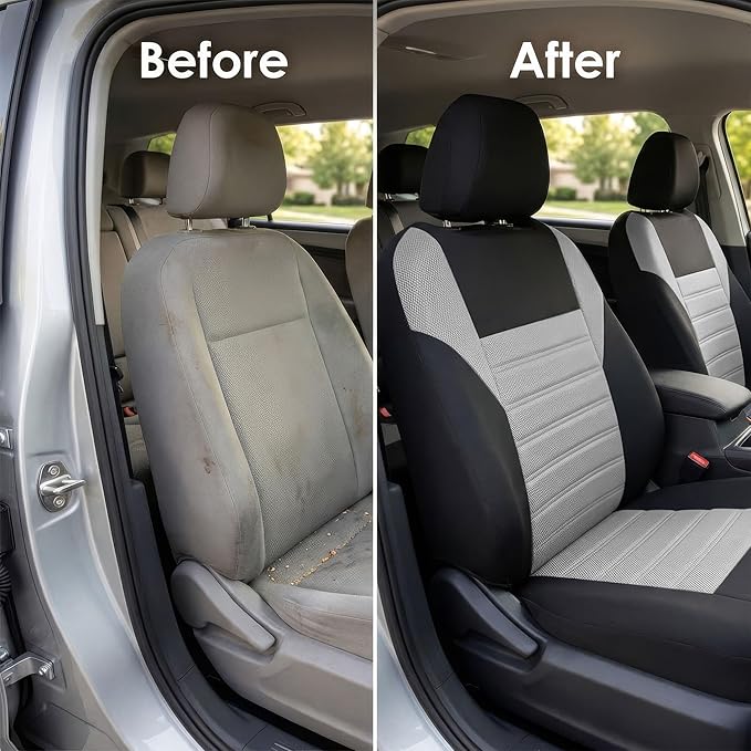 FH Group Gray Polyester Car Seat Cover, 3D Air Mesh, Front Set, Airbag Compatible, Universal Fit for Cars Trucks SUVs