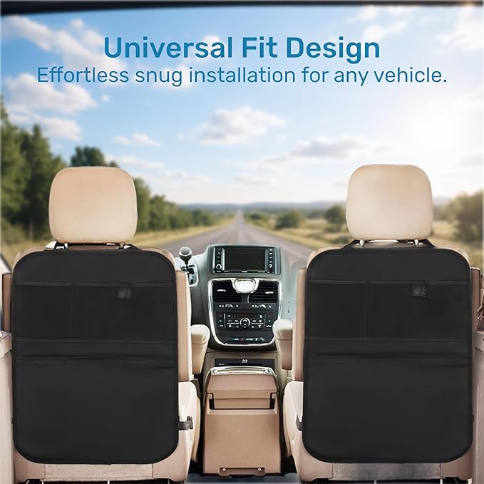 Enovoe Back Seat Cover for Kids Extra Large - 2 Pack with Multi Pocket Storage Organizer - Back Seats Protector for Upholstery from Dirt, Mud, Scratches - Waterproof Car Seat Protector for Kids