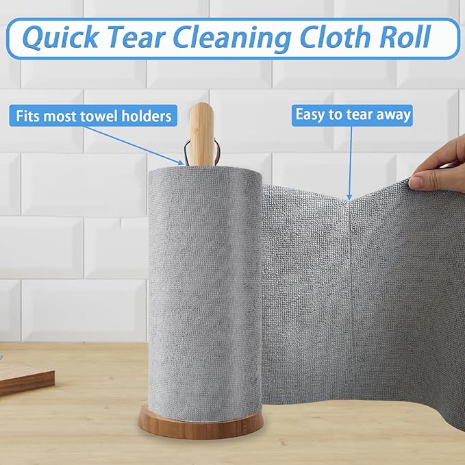 Niurewan 75 Pack Microfiber Cleaning Cloth Roll,Reusable Tear Away Microfiber Towels,Washable Ultra Absorbent Rags Drying Dishcloths for Car,Home,Garage or Shop(Grey)