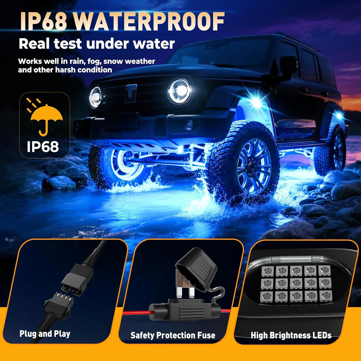 Honalia RGB Rock Lights for Trucks 8 pods, Neon Light Kits for UTV with Music Mode, Multicolor Truck Rock Light Kits for UTV ATV Golf Cart Four Wheeler RZR Truck