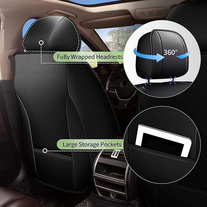 Car Seat Covers Front Seats for Honda Pilot 2005-2016: Breathable Cool Ice Silk Leather Seat Covers (Black)
