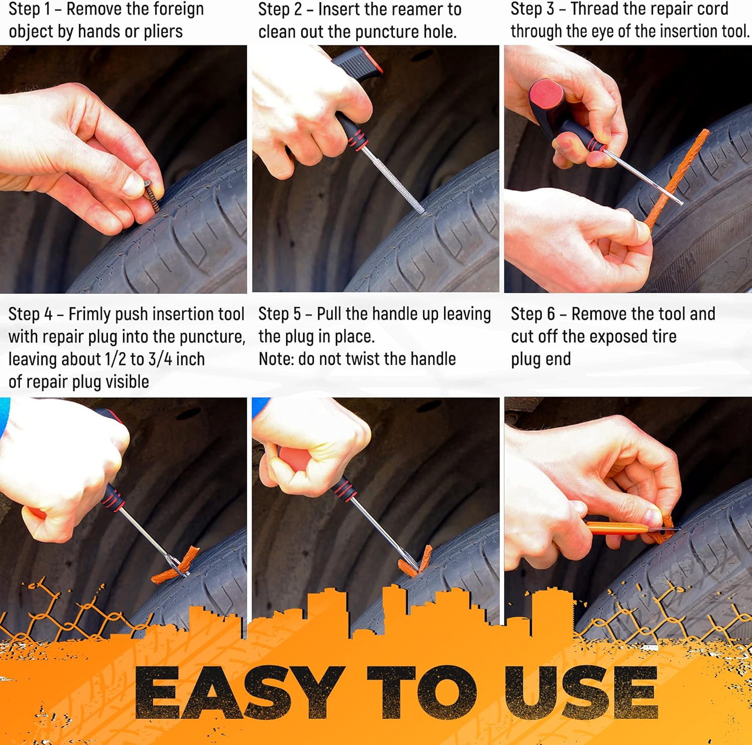 Vehiclex Tire Repair Kit for Plug and Patch - 30 Pcs Kit with Pliers for Car, Motorcycle, ATV, Tractor, Lawn Mower
