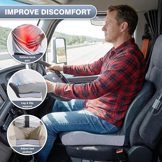 ZUAMEGUMemory Foam Car Seat Cushion – Ergonomic Driver Cushion for Sciatica & Tailbone Pain, Breathable Non-Slip Car Seat Pad for Car, Office Chair, Wheelchair