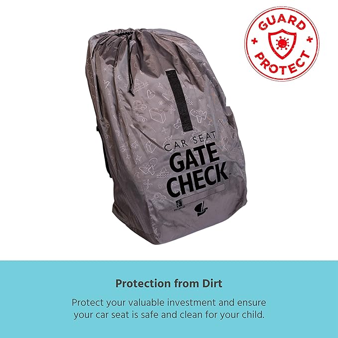 J.L. Childress Gate Check Bag for Car Seats - Travel Bag for Airplane, Fits All Baby & Infant Car Seats, Airport Accessories for Gate Check, Flying Essentials, Padded Backpack Straps - Deluxe, Grey