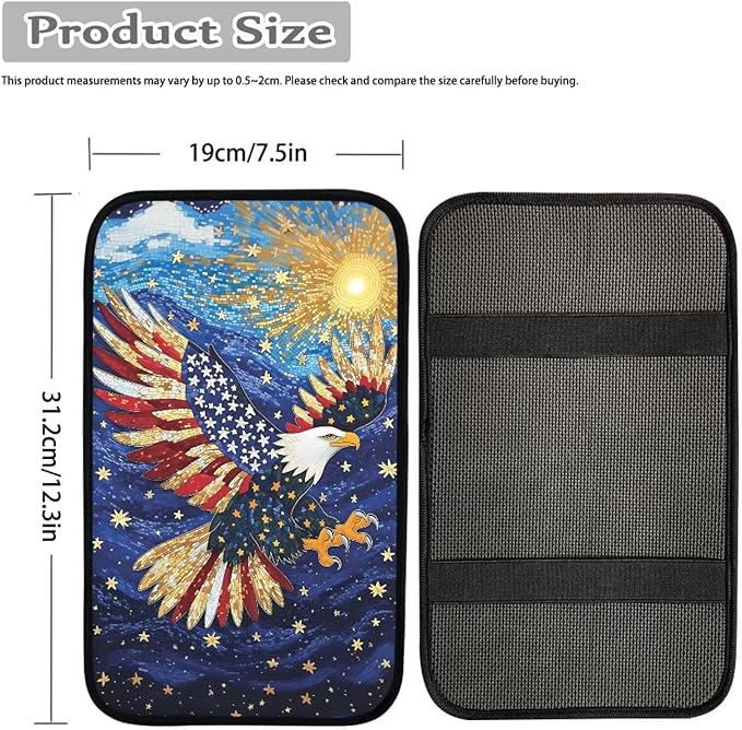 Dreaweet 250th Anniversary Center Console Cover Patriotic Eagle Middle Console Covers for SUV Truck Universal Fit Arm Rest for Car Armrest Storage Box Mat