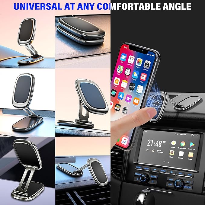 Magnetic Car Phone Holder, N55 Strong Magnets, 360° Rotation Dashboard Magnetic Phone Holder for Car, Folding Car Magnet Phone Mount for iPhone 16 15 14 13 Pro Max (Square-1)