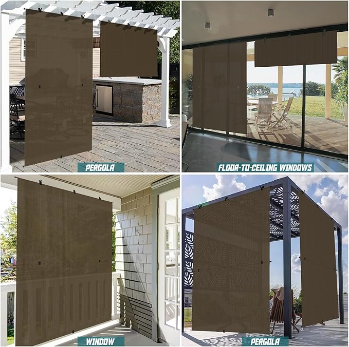 Bynbbur 4'W x 5.5'H Outdoor Patio Shades Foldable Roller Blinds, 220 GSM Sun Shade Roll Up Porch Screens Exterior Shade Cloth for Deck Pergola Backyard, Brown