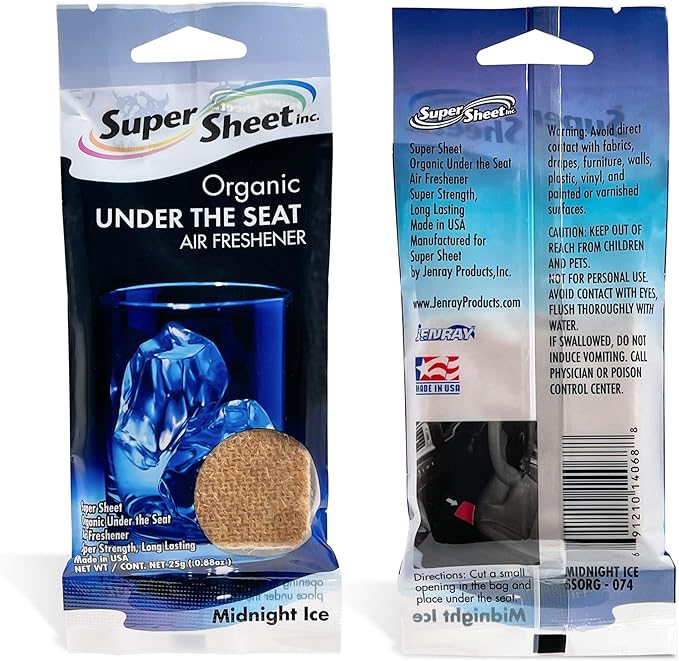 Super Sheet, Organic Under the Seat Car Air Freshener, Long Lasting Fragrance, Midnight Ice Scent