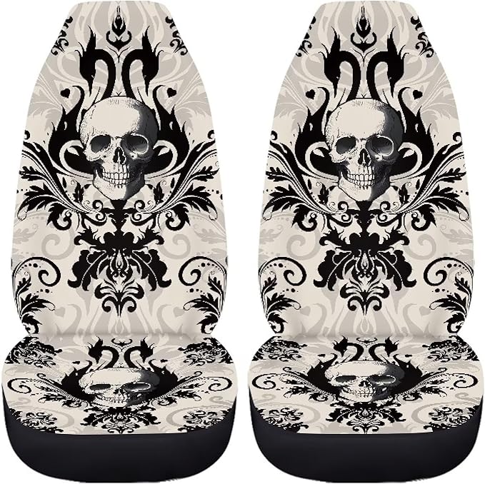 Halloween Skull Car Seat Cover Anti-Slip Back Fabric Haunted House Automobile Front Seat Covers Easy to Install Car Interior Automotive Accessories Suitable for Cars, SUV and Trucks