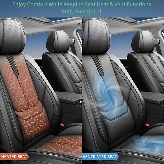 Fit Outback Car Seat Covers for Subaru Outback 2010-2024 2025 2026 -Upgraded Premium Waterproof & Breathable Leather, Airbag Compatible, All-Weather Seat Cushion Protector,2 Front/Black