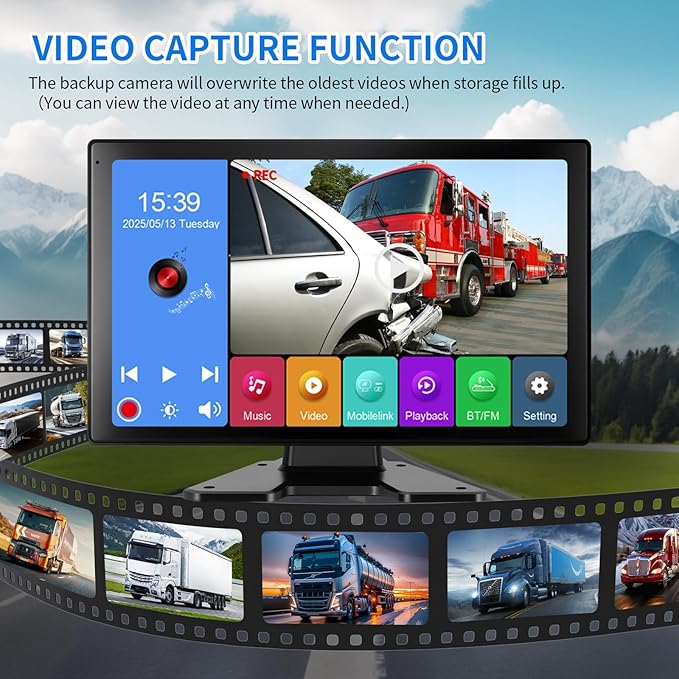 4 Channel RV Backup Camera System with 10.1" Touch Screen Monitor, DVR Recording, 4 x 1080P Waterproof Cameras, Quad Split, Bluetooth, for RV Truck Trailer Bus