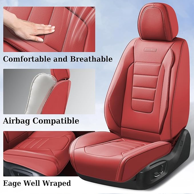 Coverado Car Seat Covers Front, Seat Covers for Cars, Waterproof 2-Pack Car Seat Cushions, Leather Carseat Seat Protectors, Universal Seat Covers Fit for Most Sedans SUV Pick-up Trucks(Red)