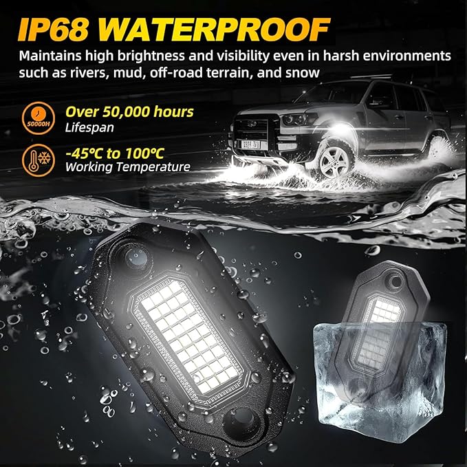 12Pods Metal Bright Pure White LED Rock Lights Kit,Per pod provided 15FT Power Cord,6500K 36LEDs Neon Underglow Light Aluminum Waterproof Fender Lights for Trucks Trailer Jeep Off Road ATV UTV