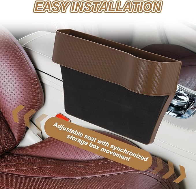 HARFINGTON Car Seat Gap Filler Organizer 10.2 x 6.5 x 2.8 Inch PP Universal Car Organizer Storage Box Between Seat and Console (Left) with Cup Holders for Phone Sunglasses Keys, Brown