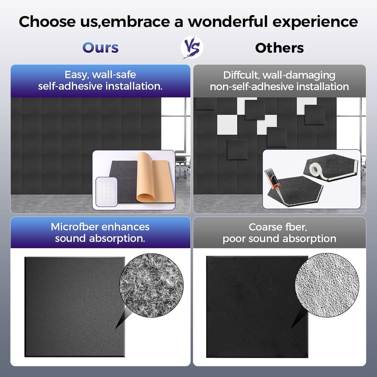 10 pcs 165dtex Microfiber Acoustic Panels ，Self-Adhesive Soundproof Wall Panels, 12 x 12 x 0.4 in Sound Proof Foam Panels for Walls, High Density, Noise Dampening Panels for Home Studio（Camel）