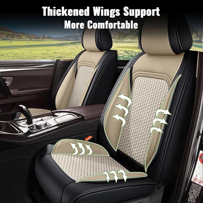 Car Seat Covers Full Set for Toyota Venza 2009-2021: Breathable Cool Ice Silk Leather Seat Covers (Black & Beige)
