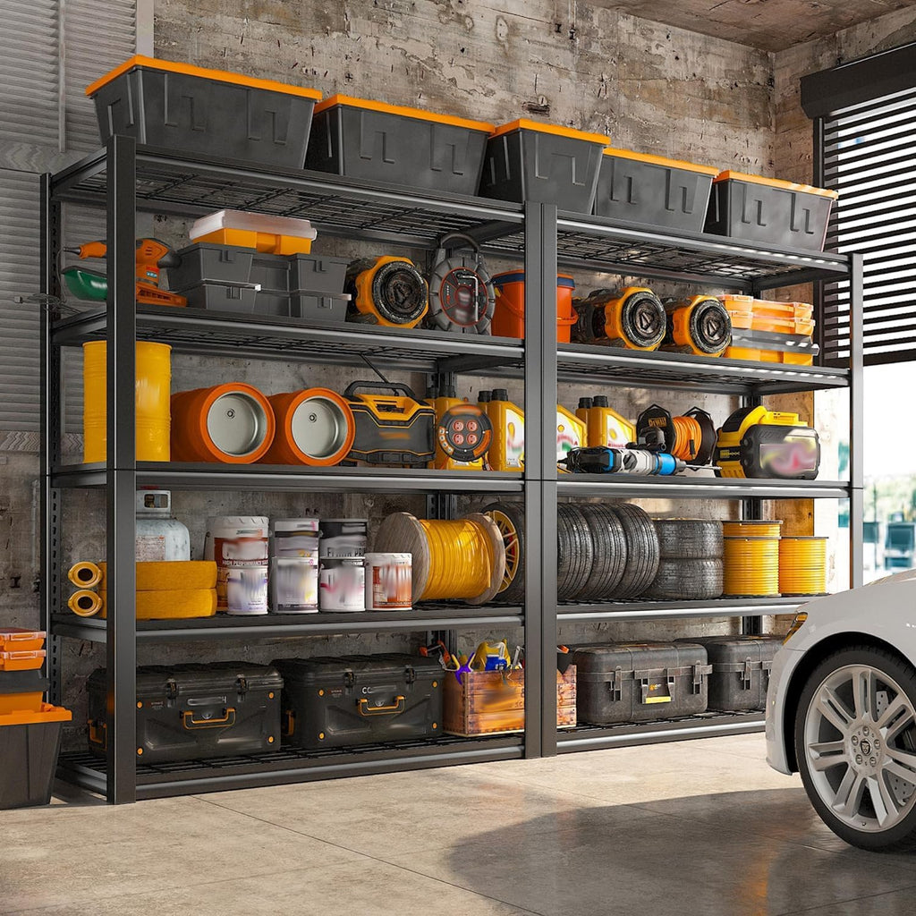 REIBII 48" W Garage Shelving Heavy Duty Load 2500LBS, 5 Tier Storage Shelves, Adjustable Metal Shelves for Warehouse, Pantry, Basement, 48" W X 72" H X18 D, 3PC