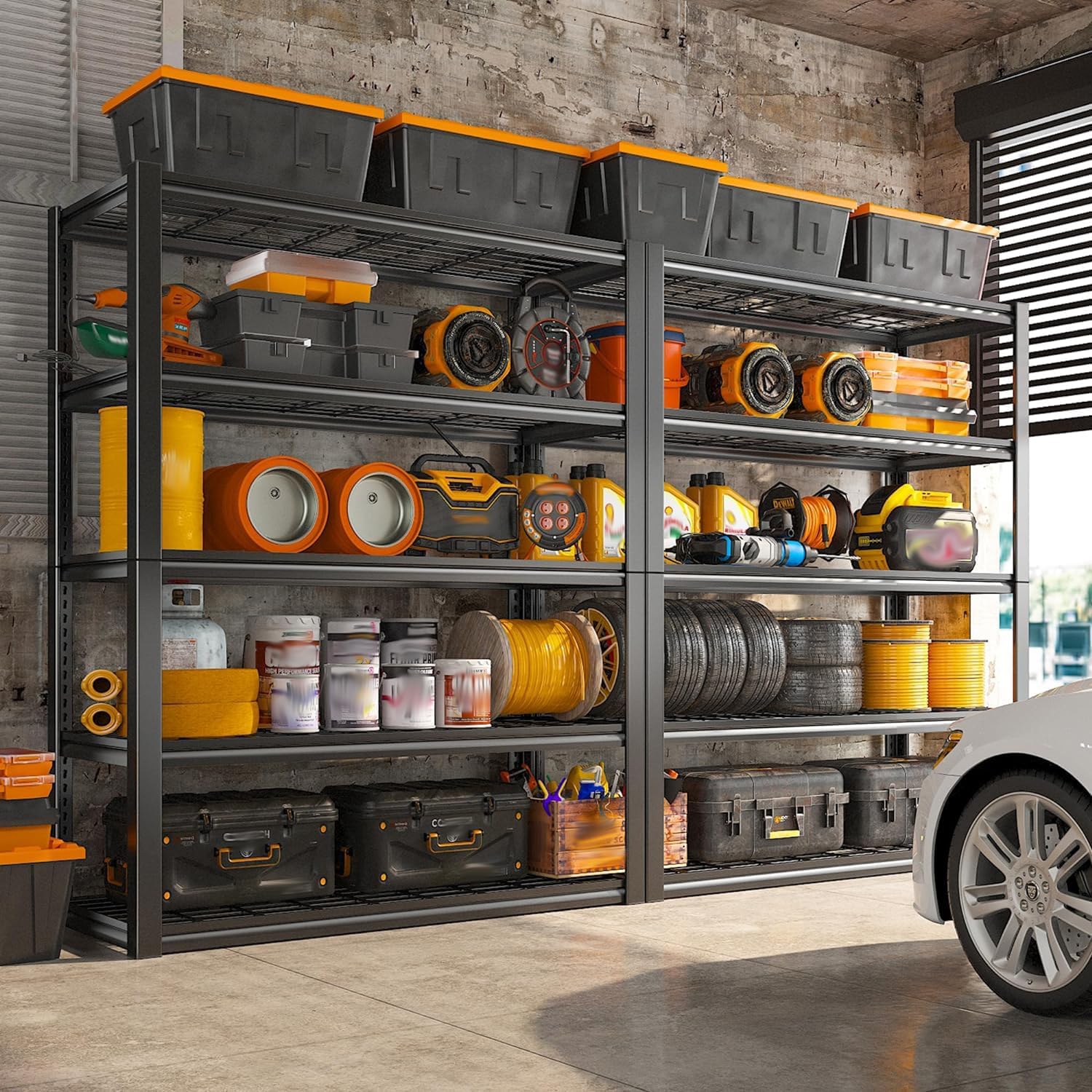 REIBII 48" W Garage Shelving Heavy Duty Load 2500LBS, 5 Tier Storage Shelves, Adjustable Metal Shelves for Warehouse, Pantry, Basement, 48" W X 72" H X18 D, 3PC