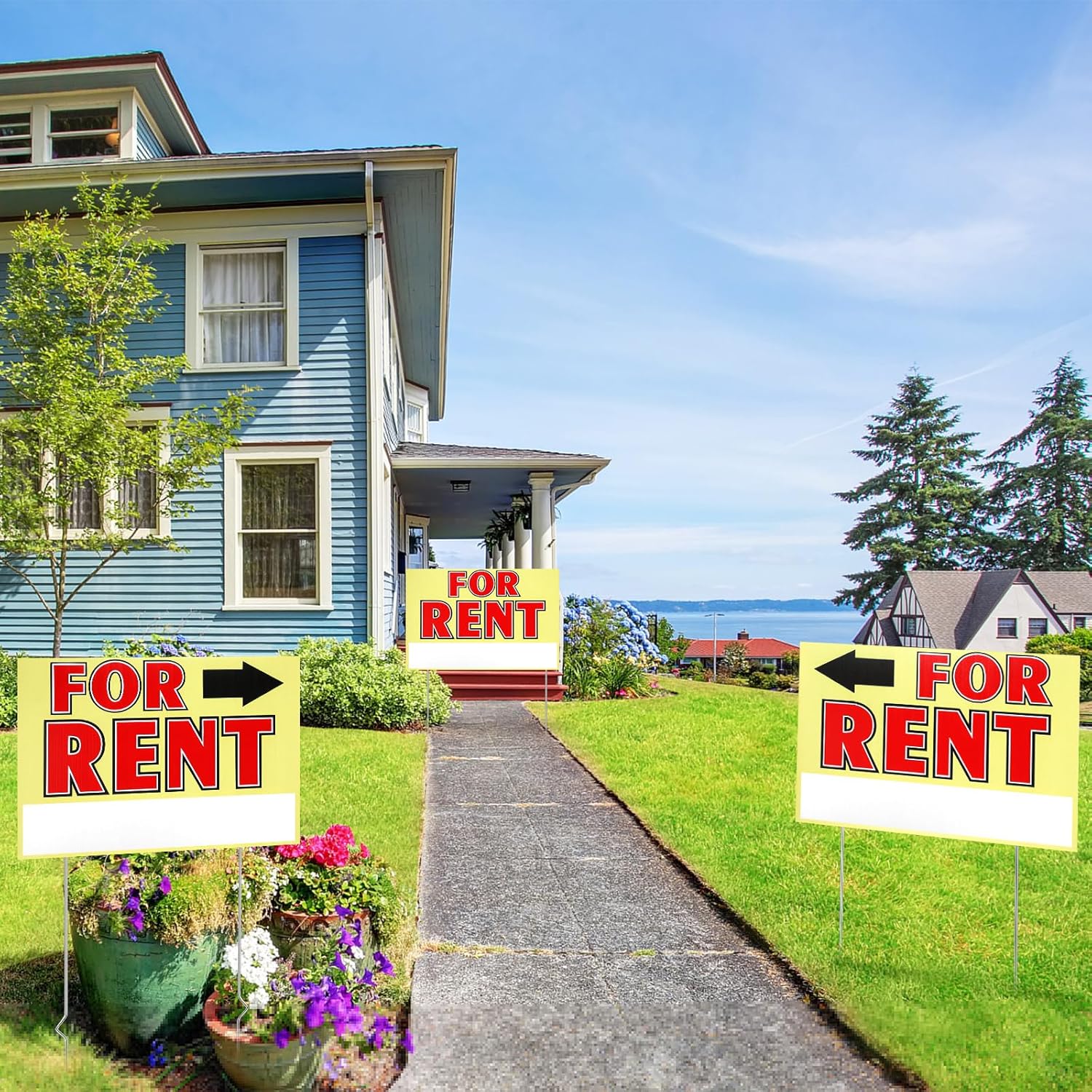 Marsui 3 Pcs Sale Sign 23.6 x 15.7 Inch Double Sided Sign with Stakes Blank Corrugated Plastic Signs with Directional Arrow and Metal Stake (for Rent)