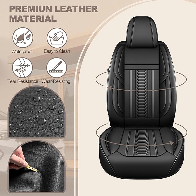 TTX LIGHTING for Kia Rio 2013-2023 Seat Covers: Waterproof Leather Seat Protector with Airbag Compatible (2 Front Seats,Black)