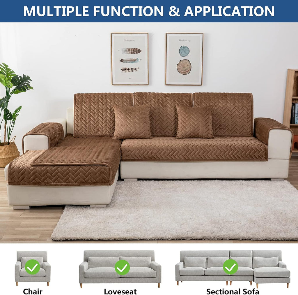 Eismodra Couch Cover,Sectional Couch Covers,Sofa Covers for 3 Cushion Couch,Anti-Slip Sofa Slipcovers for Dogs Cats Kids Loveseat Recliner L Shaped Armrest Backrest,Brown 43''x82''(Only 1 Piece)