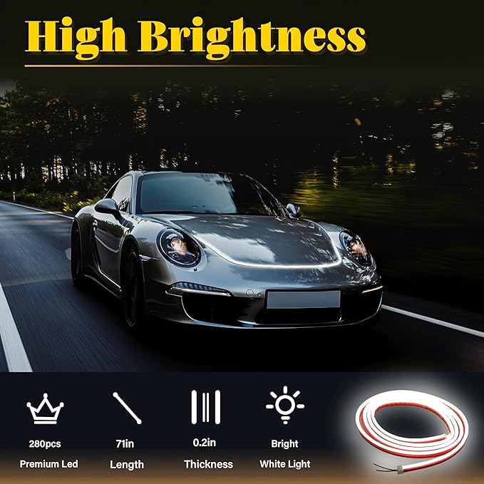 DIBMS 71" High Brightness Car Hood Gap LED Strip, LED Car Ambient Light, Dynamic Scan Activated Design, Daytime Driving Kits, Car Accessories Eclipse LED Lights (Blue)