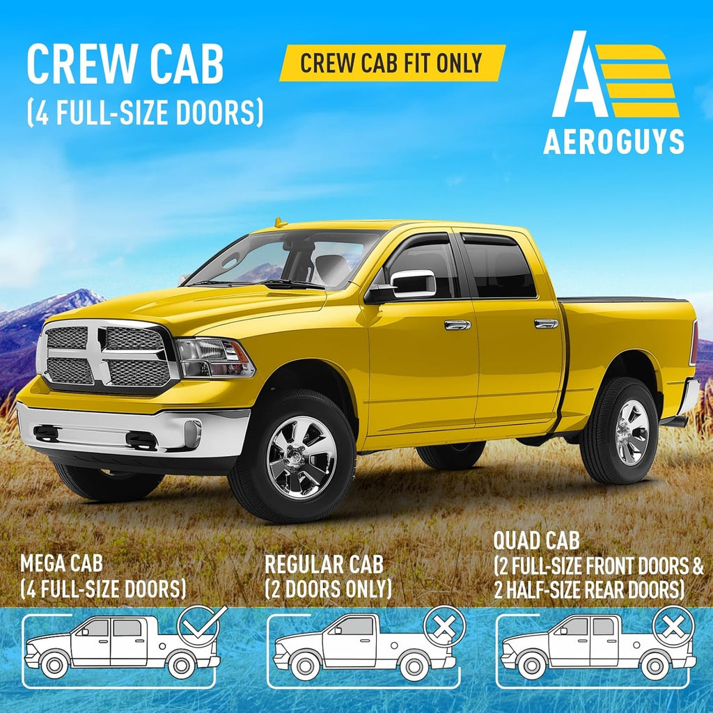 Extra Durable Window Deflectors in-Channel Window Visors Rain Guards Fit for Dodge Ram 1500 2009-2018 Crew Cab, Sun Visors, Wind Vent for Shades, Exterior Car Accessories - 4pcs. AG0029