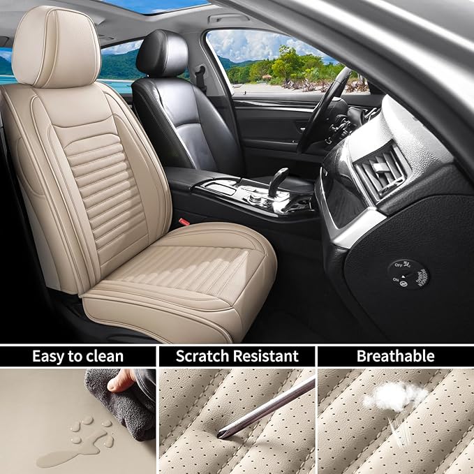 Front Seat Covers Fit for Toyota Yaris 2007-2020, Car Seat Covers Front Seats, Breathable Faux Leather Automotive Seat Covers Front Pair Anti-Slip Seat Cover(Beige, Front)