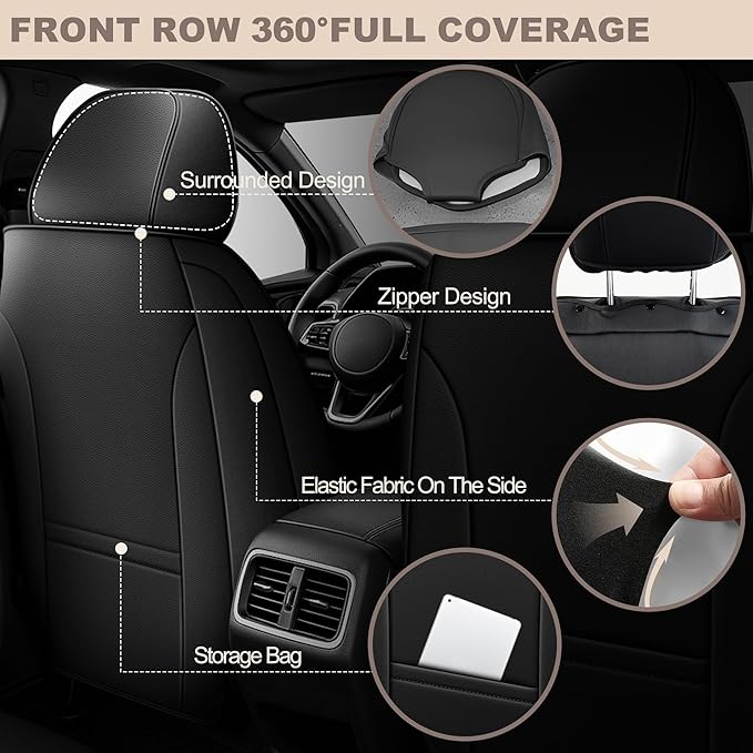 TTX LIGHTING for Toyota Camry 2002-2026 Seat Covers: Waterproof Leather Seat Protector with Airbag Compatible (2 Front Seats,Black)