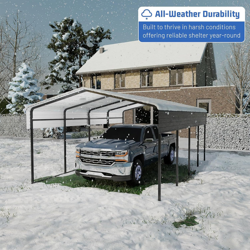 Metal Carport 13 * 20 FT Heavy Duty Carport Canopy with Galvanized Steel Roof Multi-Use Shelter Outdoor Portable Garage for Car, Boat, Pickup and Tractor