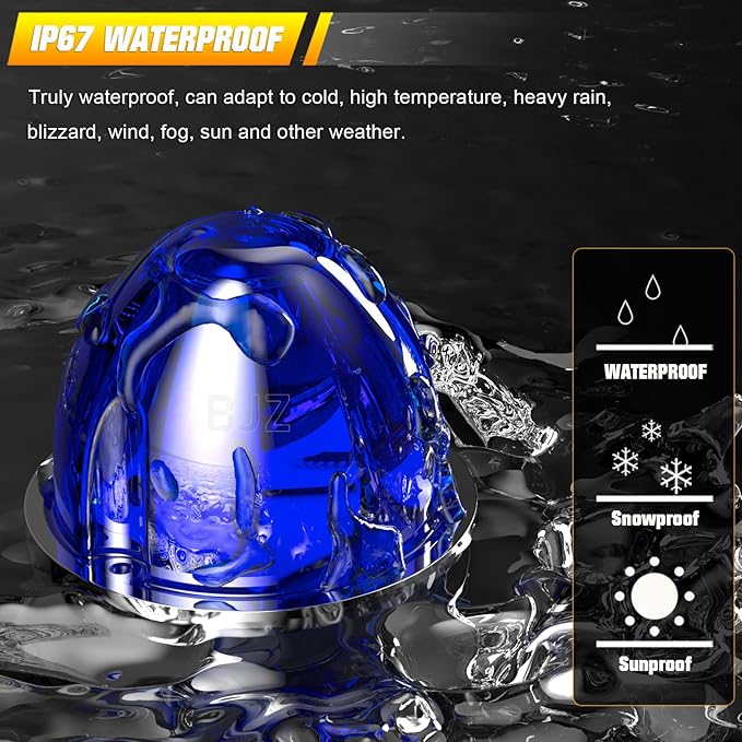 BJZ 8Pcs Blue Watermelon LED Strobe+Constant Marker Lights Dual Function Watermelon-Shaped Side Marker Clearance Tail Top Cap Roof Lights for Trailer Truck Semi-Trailer Heavy-Duty Truck Bus Van