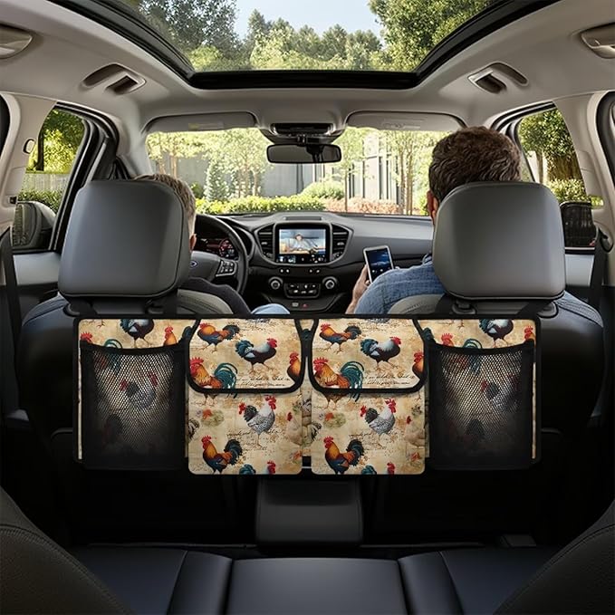 Chicken Rooster Car Trunk Organizer Collapsible Back Seat Large Storage Organizer Bag Auto Trunk Cargo Organizer Groceries Tote Fits for SUV Trucks Sedan
