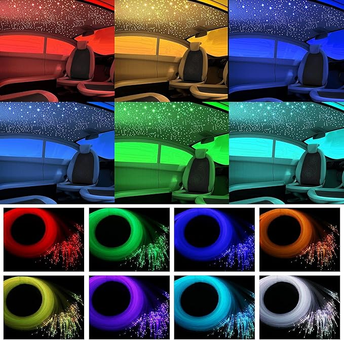 AMKI 16W Fiber Optic Lights,Starlight Headliner Light Kit APP/Remote Control Sound Activated Mode for Car&Home Decoration,Optical Fiber Cable Strands (0.75mm+1mm+1.5mm) 9.8ft/3m Long 430pcs
