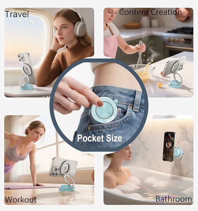 BOCLOUD 2026 Next-Gen Suction Cup Phone Mount Cute 360° Zinc Alloy 109 LBS Phone Stand Vacuum Magnetic Car Holder for MagSafe Strongest Accessories for iPhone 16 15 14... Android