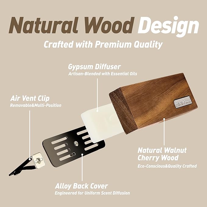 4 Packs Citrus Scented Natural Wood Vent Clips,【Brighten Cabin Mood】 Odor Refresh Car Scents Air Freshener Refills, Long Lasting Fragrance Diffuser, SUV Essentials Gift for Women