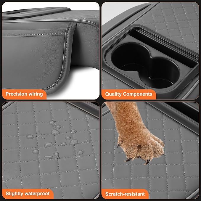 Center Console Cover Fit for Kia Sorento 2003-2025 with 2 Storage Bags Waterproof Leather Quilted Pattern Car Armrest Cover Cushion Elevating Pad Anti-Slip(Grey)