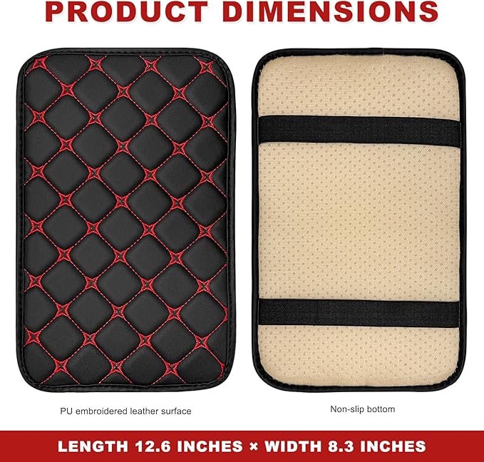 Car Center Console Cushion Pad, Anti-Scratch PU Leather Auto Armrest Seat Box Protector, Waterproof Arm Rest Protection Cover Interior Decoration for SUV Sedan Truck (Red)