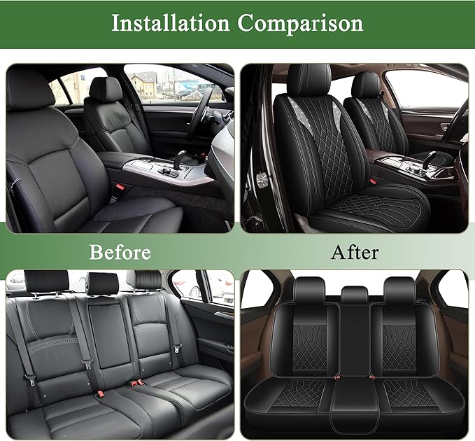 Bling Diamond Embroidered Seat Covers for Nissan Sentra 2008-2025 2026, Full Set 5 Seats, Sparkle Rhinestone Breathable Perforated Faux Leather Car Seat Covers for Women (Black)