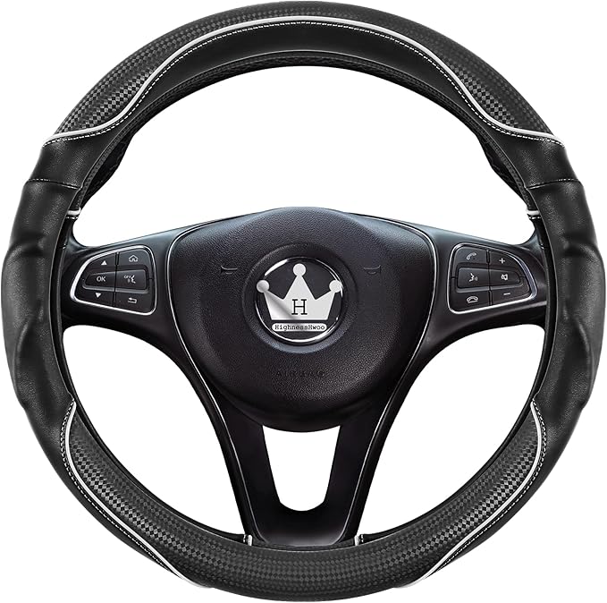 3D Car Steering Wheel Cover Comfort Grip Massage Sporty Anti-Slip Carbon Fiber Faux Leather for F150, Trucks, Jeep, Van, Car Handle Covers for All Seasons, 15.2-16in, White