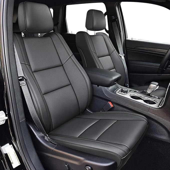 AOMSAZTO Seat Covers Custom Fit for Jeep Grand Cherokee 2011 2012 2013 2014 2015 2016 2017 2018 2019 2020 2021 Waterproof Faux Leather Automotive Seat Covers with Airbag Compatible (5 Seats,Black)