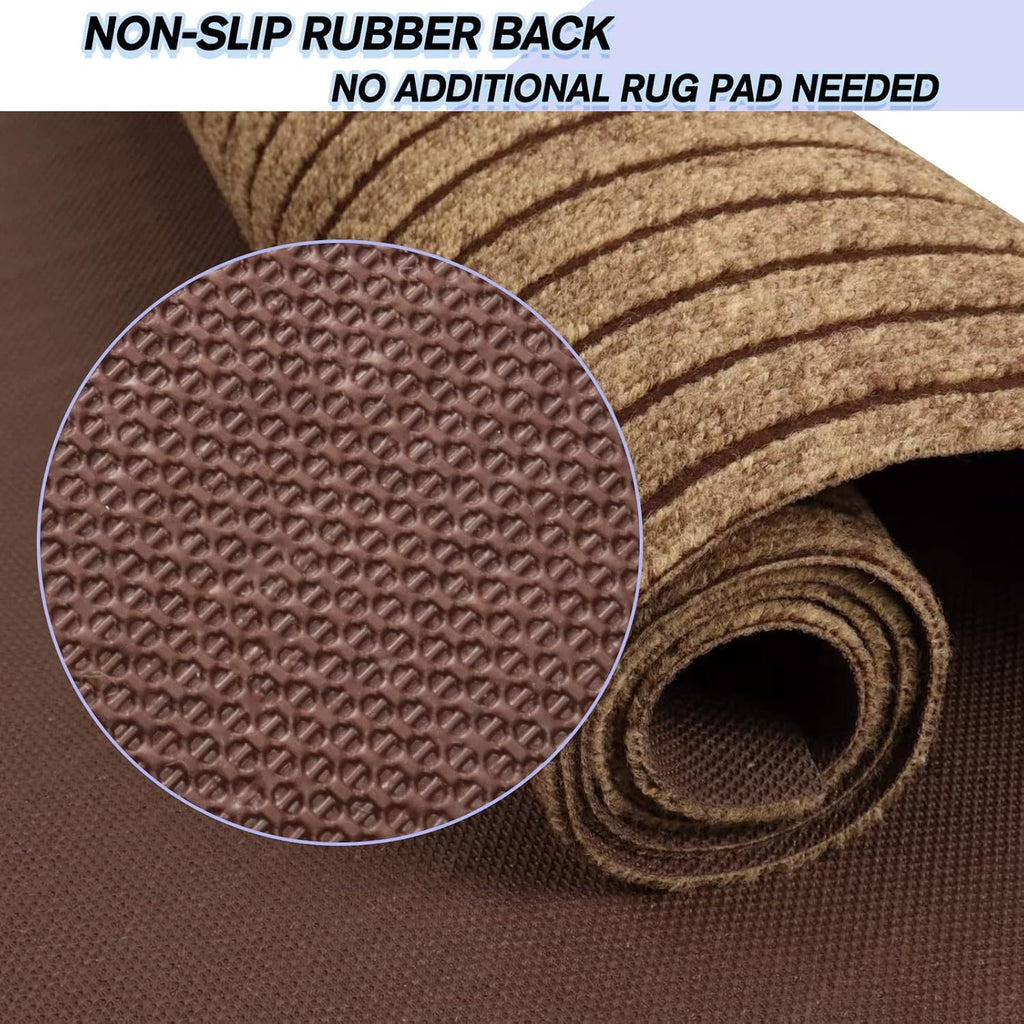Custom Size Backed Non-Slip Area Rugs Runner, Easy Clean, Waterproof Runner Rugs for Hallway Entryway, Kitchen, Laundry, 4FT x 35FT, Brown Stripe